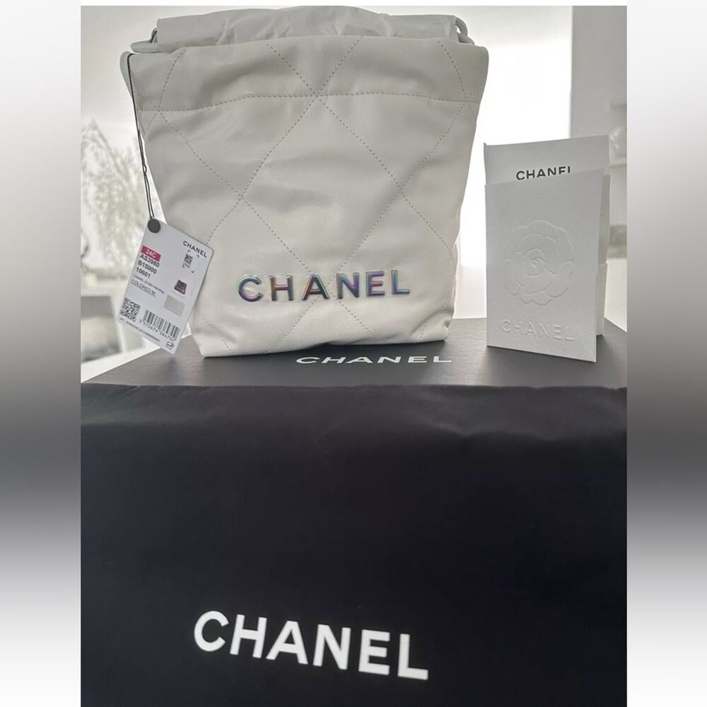 CHANEL WHITE MINI 22 Bag HANDBAG RAINBOW LIMITED EDITION +RECEIPT NEW w/tags - Picture 7 of 7